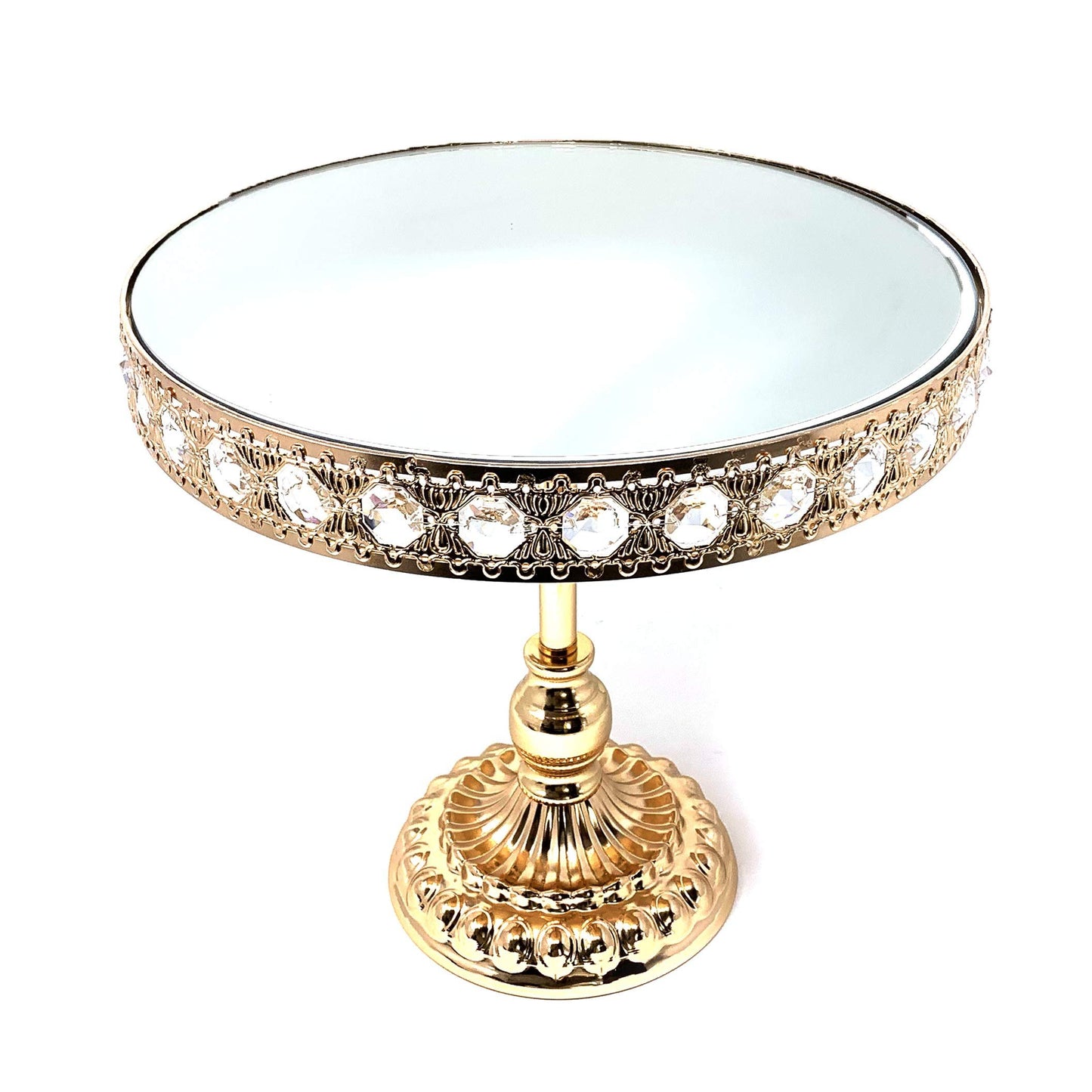 Allgala 3 Piece Set Crystal Gold Plated Dessert Cheese Cupcake Cake Stand with Mirror Plate