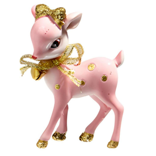 RAZ Imports Vintage Pink Deer Ornament with Head Down, Pink and Gold, Hand-Painted Christmas Decoration