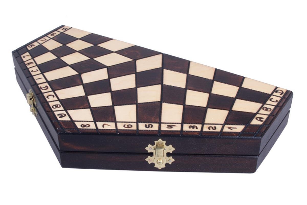 Medium 3 Player Chess Set - 40cm Hexagonal Board with Edge Numbers, Brown, White and red Pieces