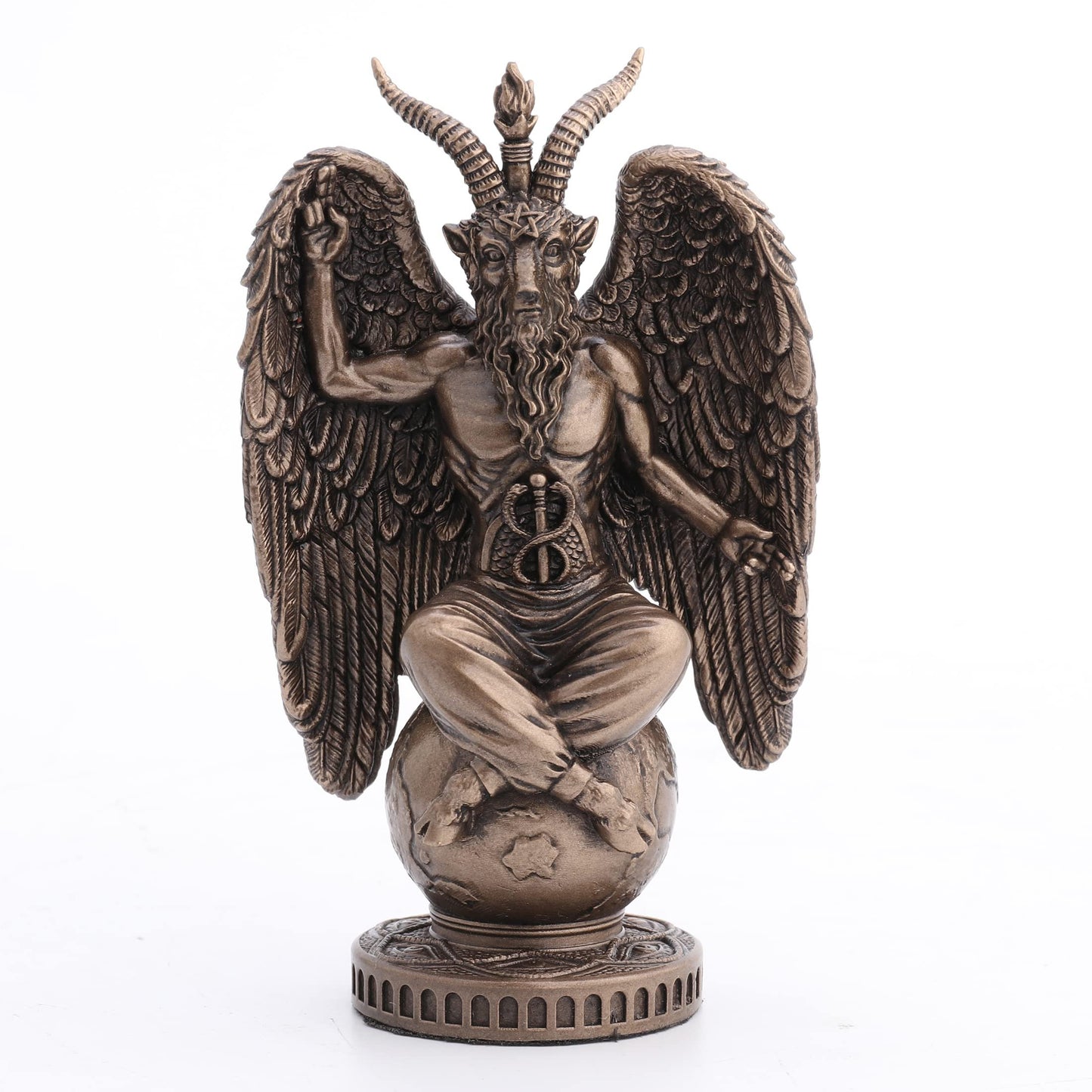 Veronese Design 4 1/2" Baphomet Sitting On The Globe Resin Figurine Hand Painted Bronze Finish