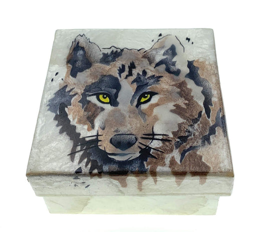 Kubla Crafts Wolf Capiz Shell Keepsake Box, 3 Inches X 3 Inches