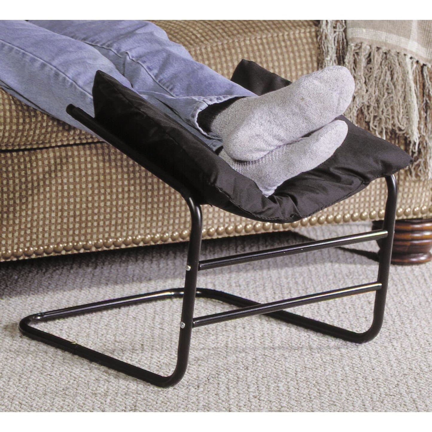 ETNA Ottoman Foot Rest Footstool - Supportive Leg Rest for Chair Sofa Couch - Office Footrest Under Desk Foot Hammock - Black Padded Foot Stool