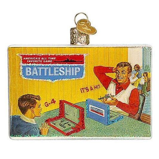 Old World Christmas Battleship Glass Blown Ornament for Christmas Tree, Handcrafted Holiday Decoration, Hasboro Games Collection