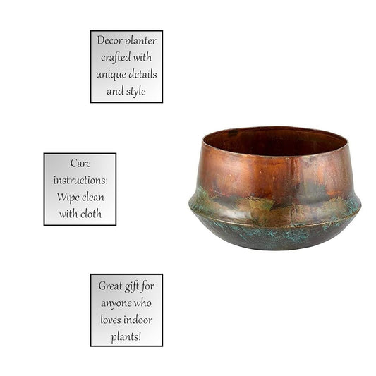 47th & Main Creative Brands Rustic Finished Planter/Pot, 7" Diameter, Copper/Blue