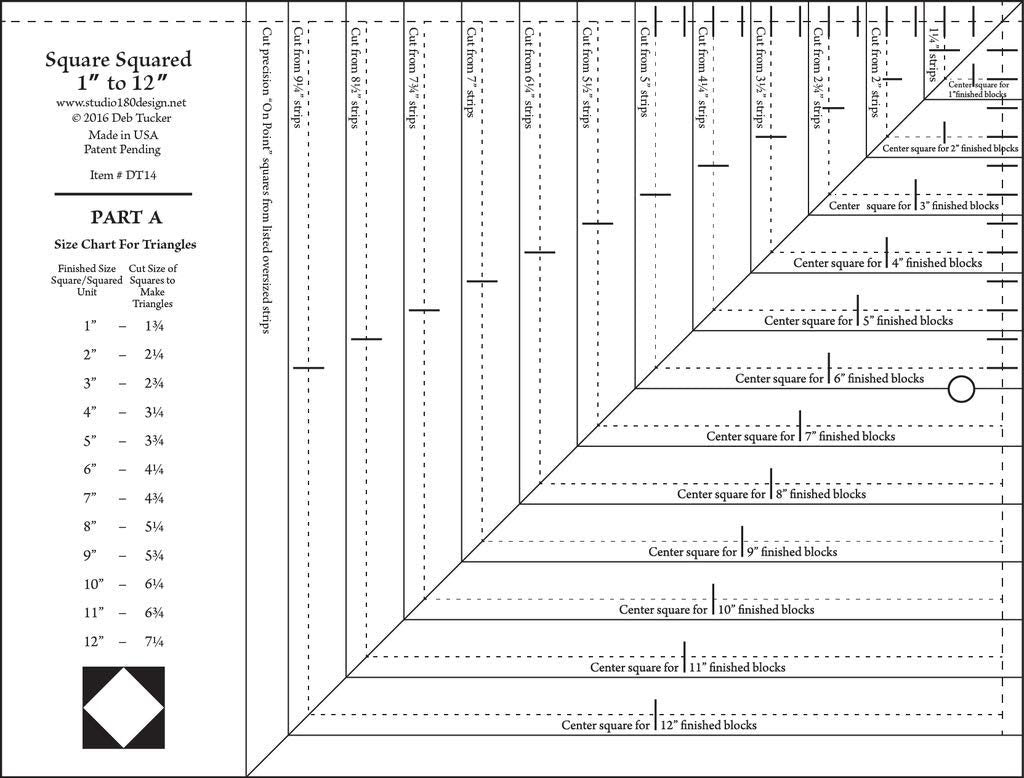 Deb Tuckers Large Square Squared Trim Down Ruler Quilting Template 12"