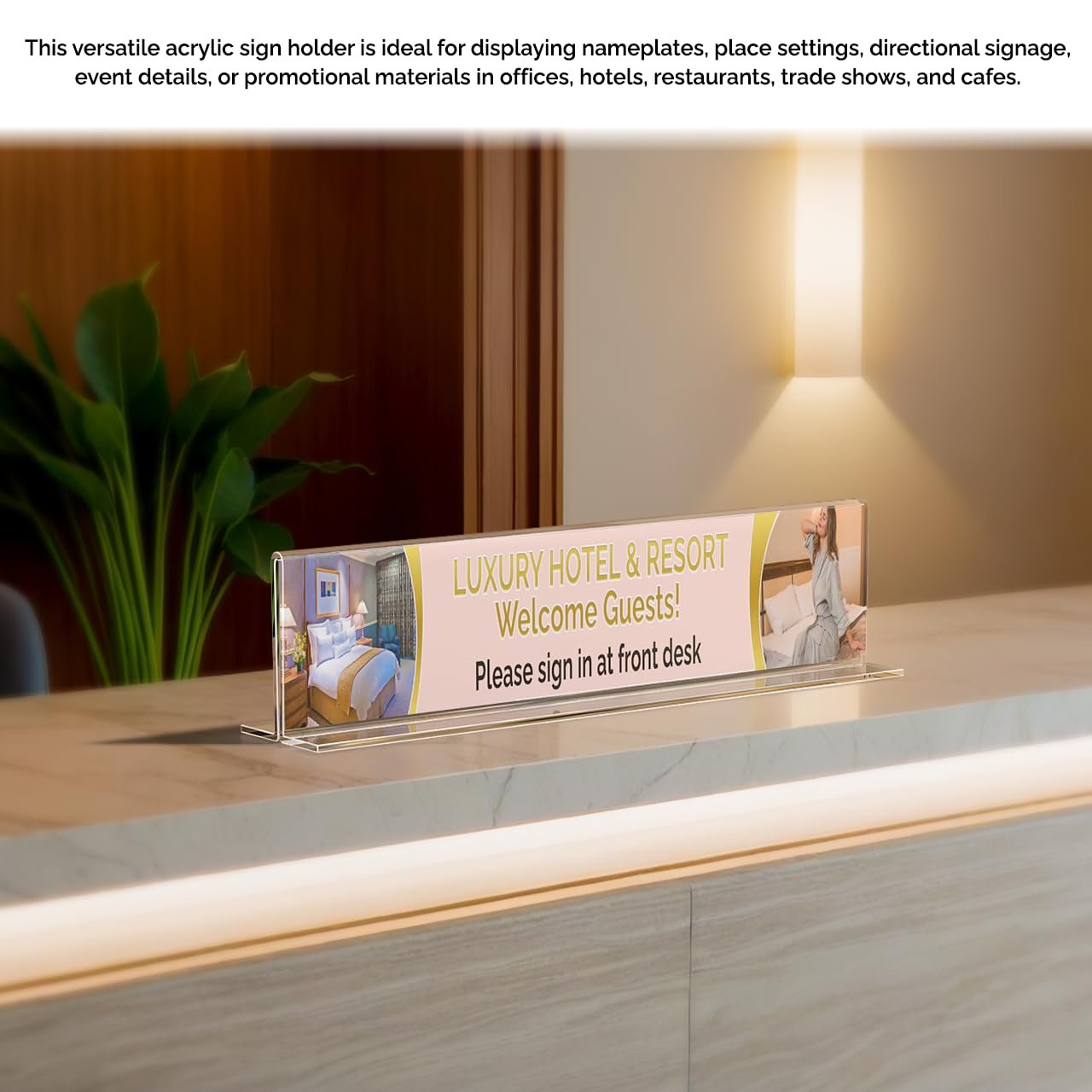 Marketing Holders 8" x 2" Name Plate Clear Desk Sign Holder Bottom Load Menu Pricing Deli Countertop Expo Event Sign Display Stand