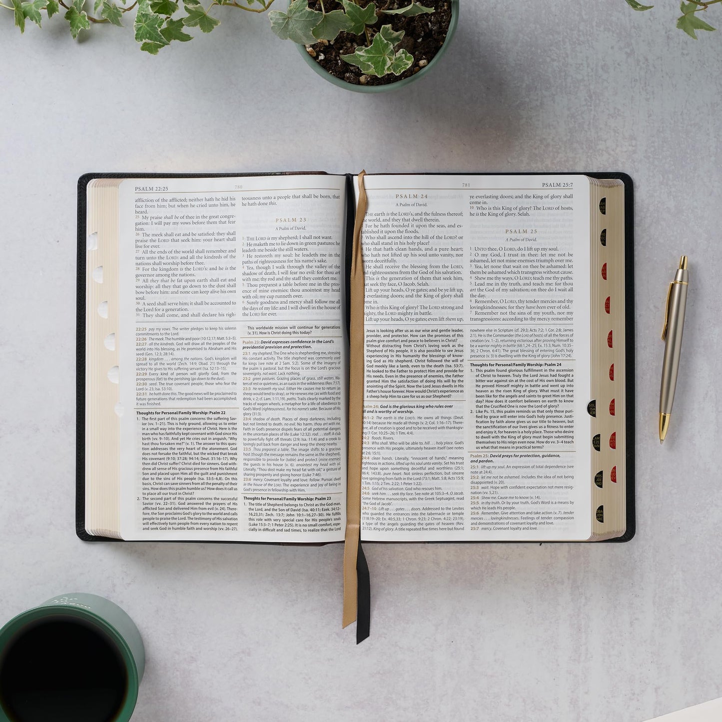 KJV Study Bible, Large Print King James Version Holy Bible, Thumb Tabs, Ribbons, Premium Full Grain Leather Black/Burgundy Debossed (KJV Study Editions LP)