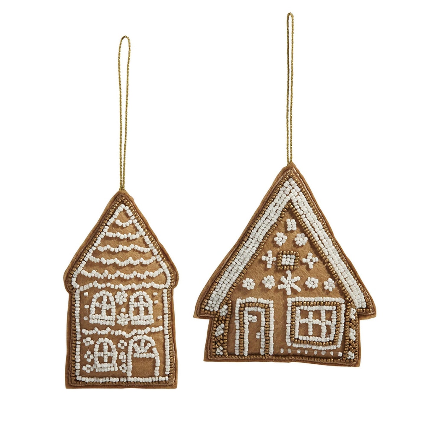 RAZ Imports 2024 Gingerbread Lane 4.5" Embroidered Gingerbread House Hanging Ornaments, Assortment of 2, Polyester & Glass, Christmas