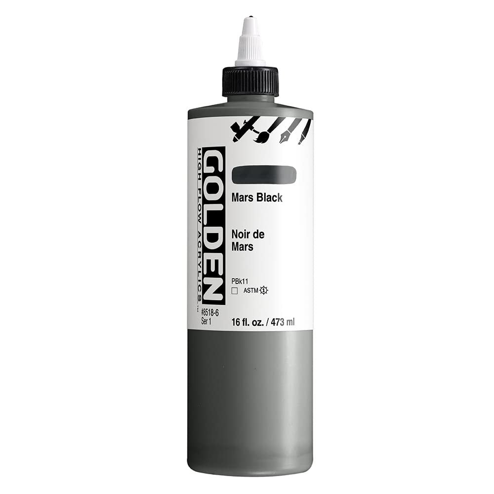 High Flow Acrylics by GOLDEN, Mars Black, 16 fl. oz. Bottle, Professional Acrylic Paint, Transparent