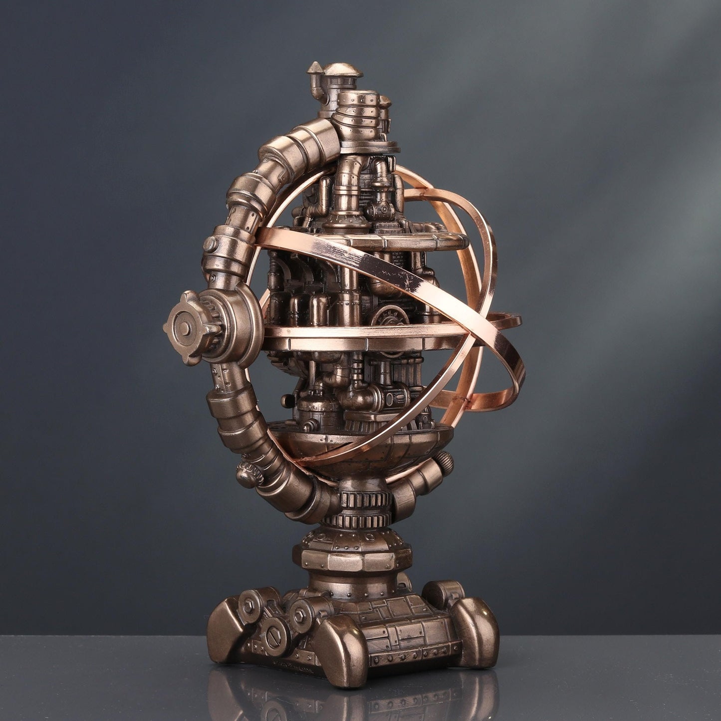 Veronese Design 7 1/8 Inch Tall Steampunk Mechanicus Gyroscope Resin Sculpture Bronze Finish