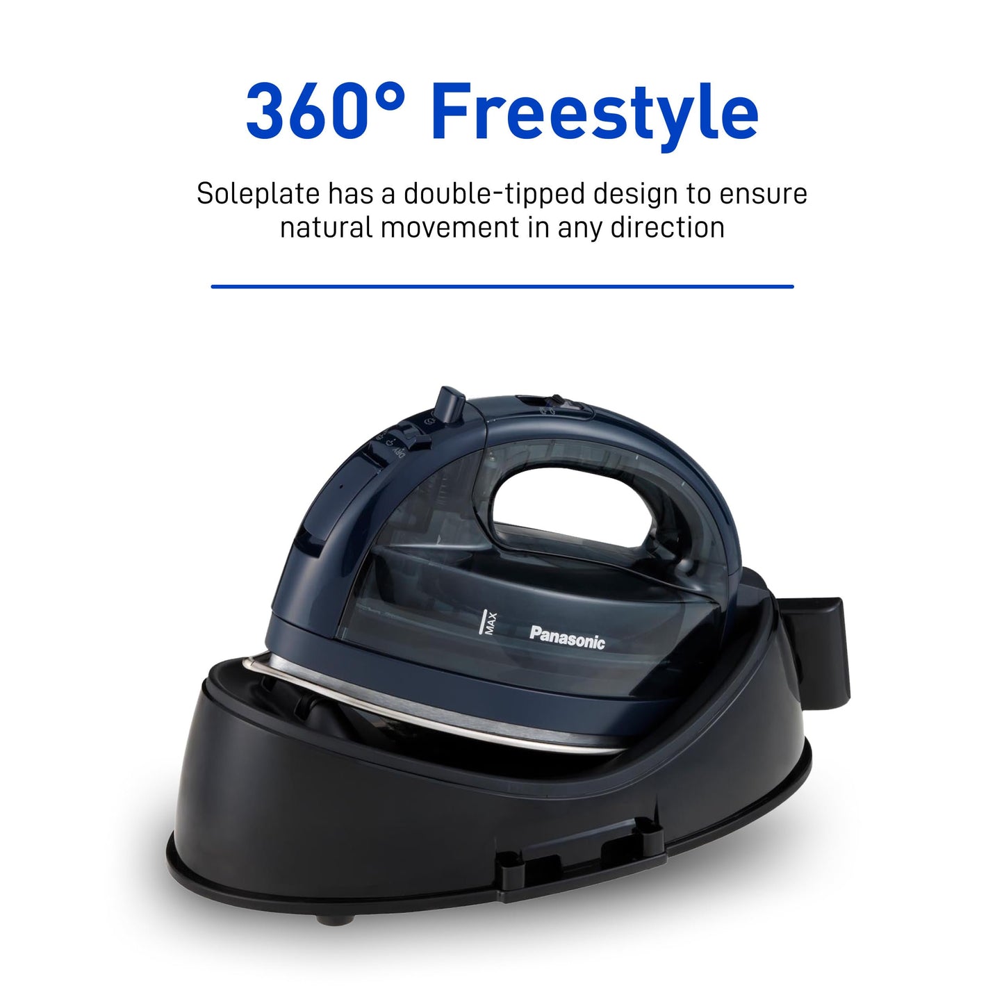 Panasonic Cordless Steam/Dry Iron, 1500W Wide Stainless Steel Plate