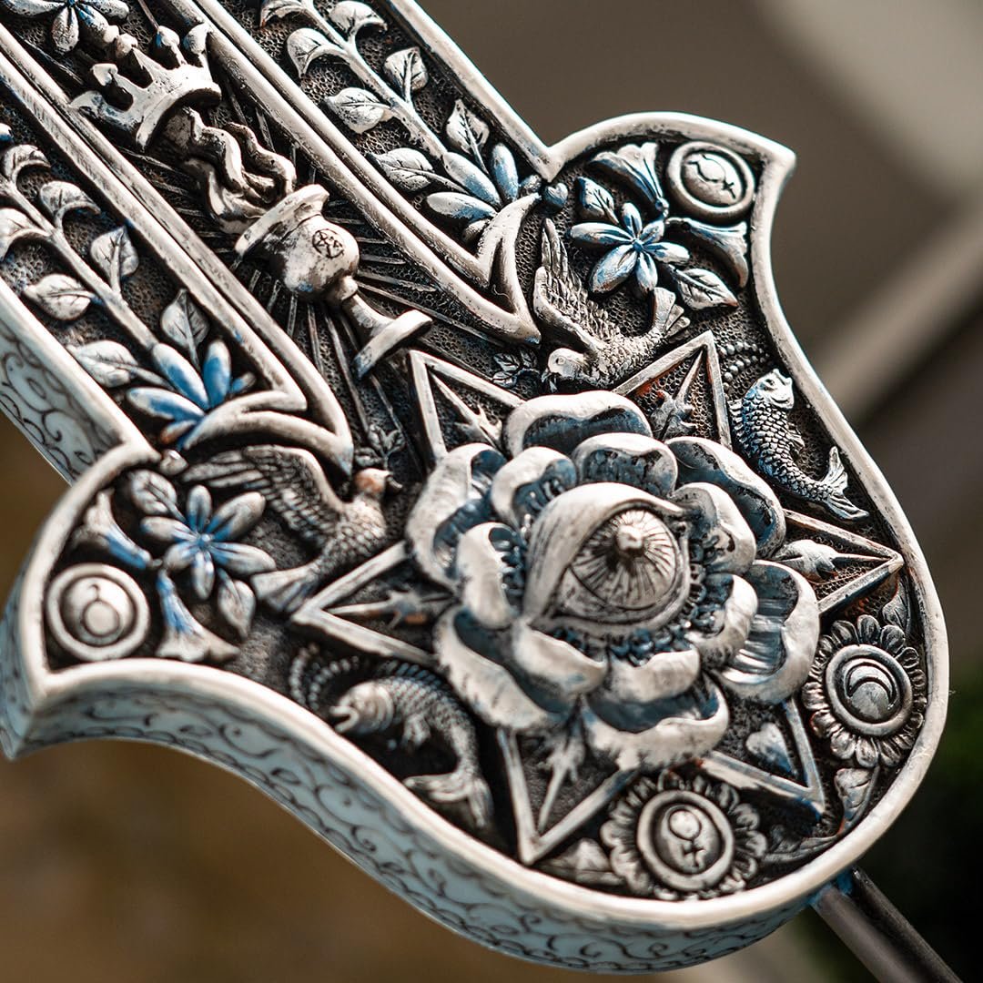 Pacific Giftware Hamsa Hand Statue Mystical Protection Symbol with Floral and Celestial Accents Ideal for Spiritual Home Decor Indoor Living Room Decor