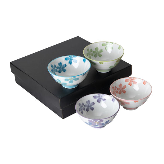 Urban Tokyo Japanese Rice Bowl Set 4 Piece Cherry Blossoms Design 4.5 Inch D Soup Bowls Minoware Porcelain Made In Japan