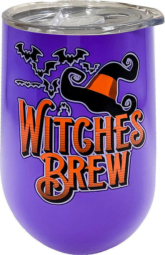 Spoontiques - Witches Stainless - Insulated Wine Tumbler with Lid - Double Wall Stainless Steel Stemless Wine Glass - 16oz