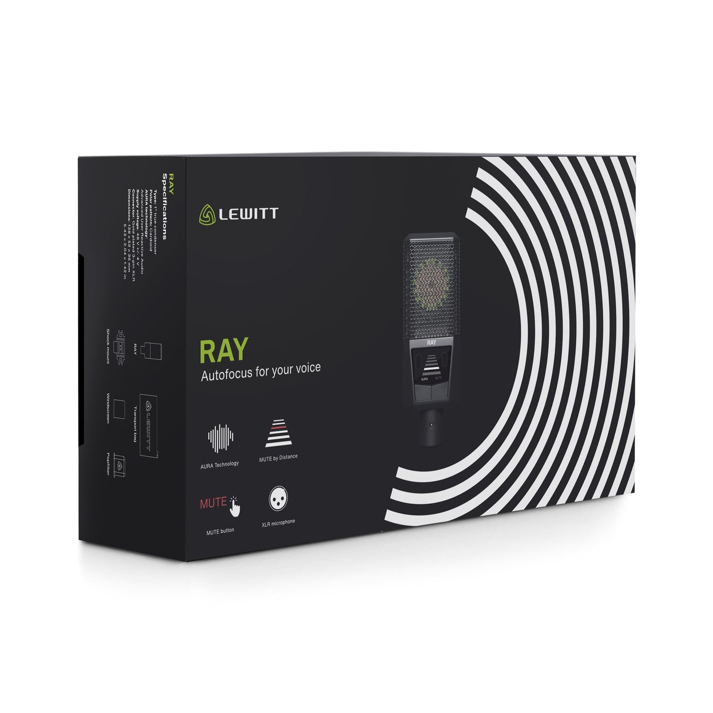 Lewitt RAY Microphone with Autofocus for Your Voice - Mute by Distance and Mute Button - for Podcasts, Streaming, Content and Music in Studio Quality - 1" Studio Condenser Capsule