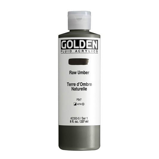 Fluid Acrylics by GOLDEN, Raw Umber, 8 fl. oz. Bottle, Professional Acrylic Paint, Semi-Opaque