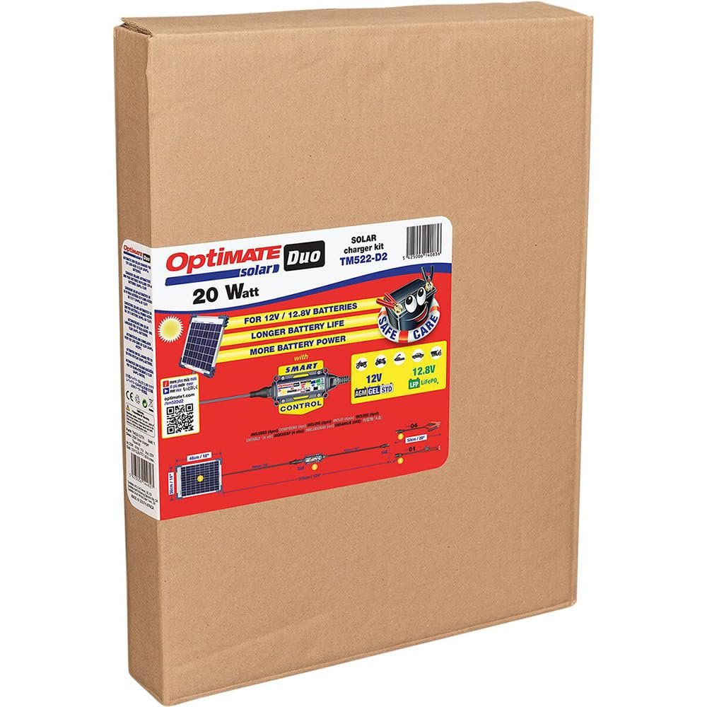 Optimate Solar Duo 40W, TM522-D4, 6-Step 12V / 12.8V 3.3A Weatherproof Solar Battery Saving Charger & maintainer