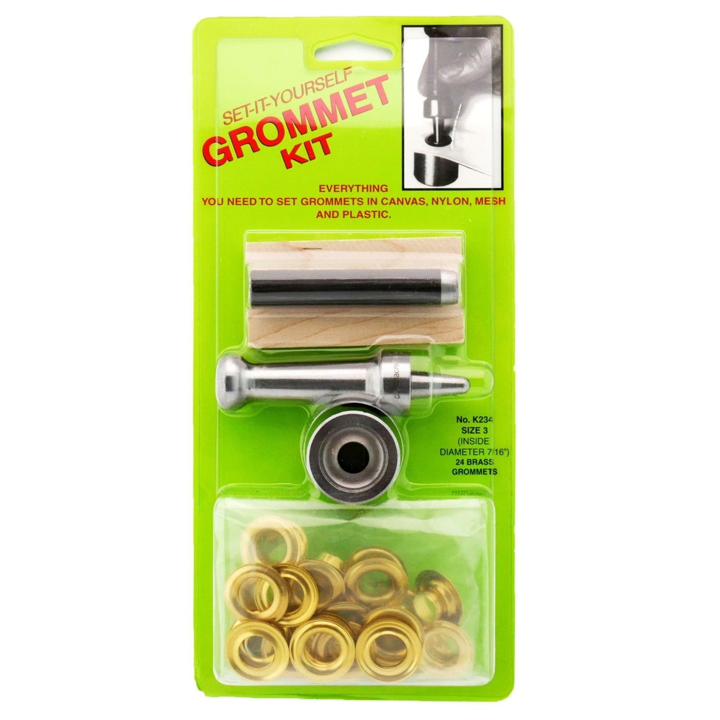C.S. Osborne Set-It-Yourself Grommet Kit K234-3, 7/16" Hole, W/Brass Grommets