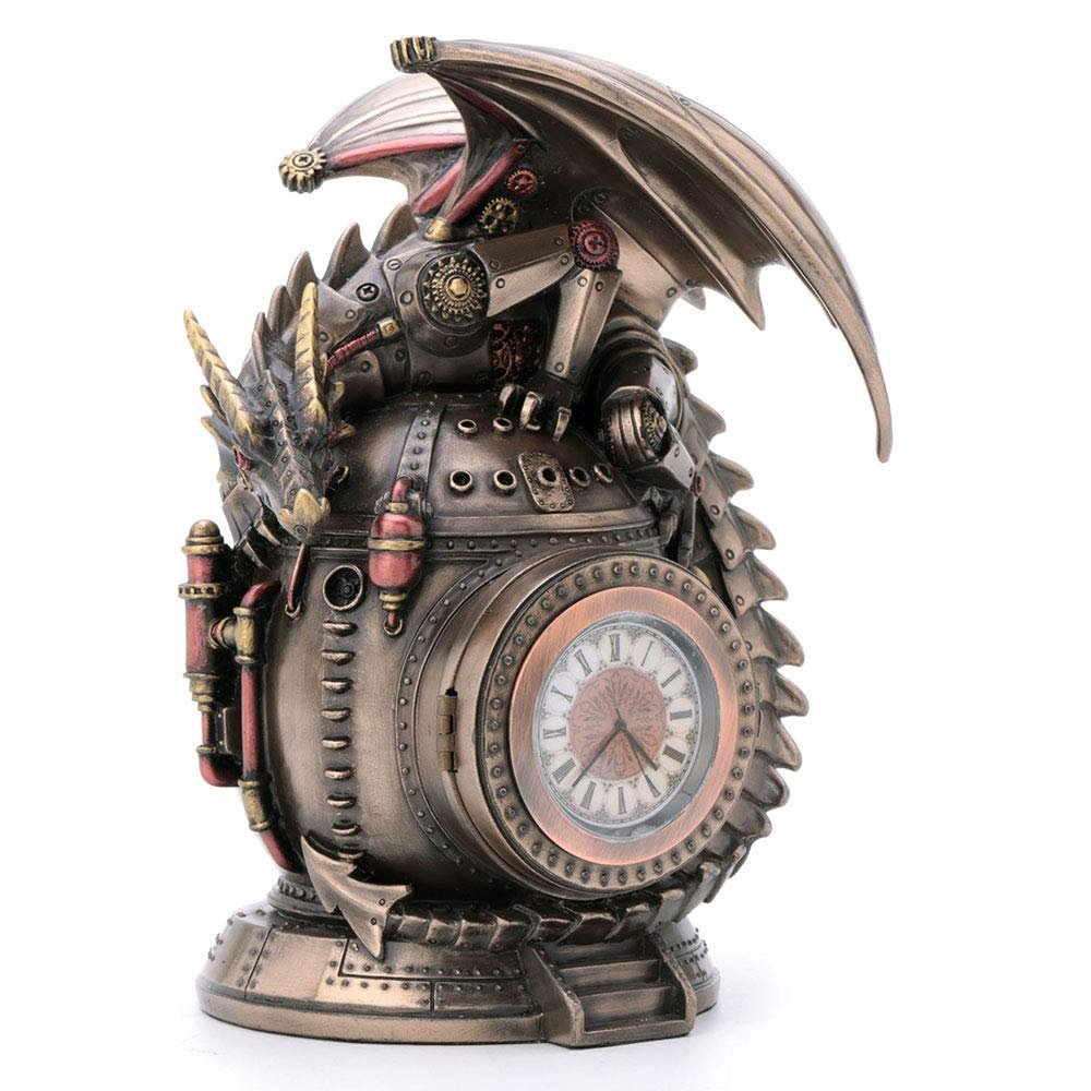 Veronese Design 7 Inch Steampunk Mechanical Dragon Time Machine Bank Vault Trinket Box Clock Cold Cast Resin Bronze Finish