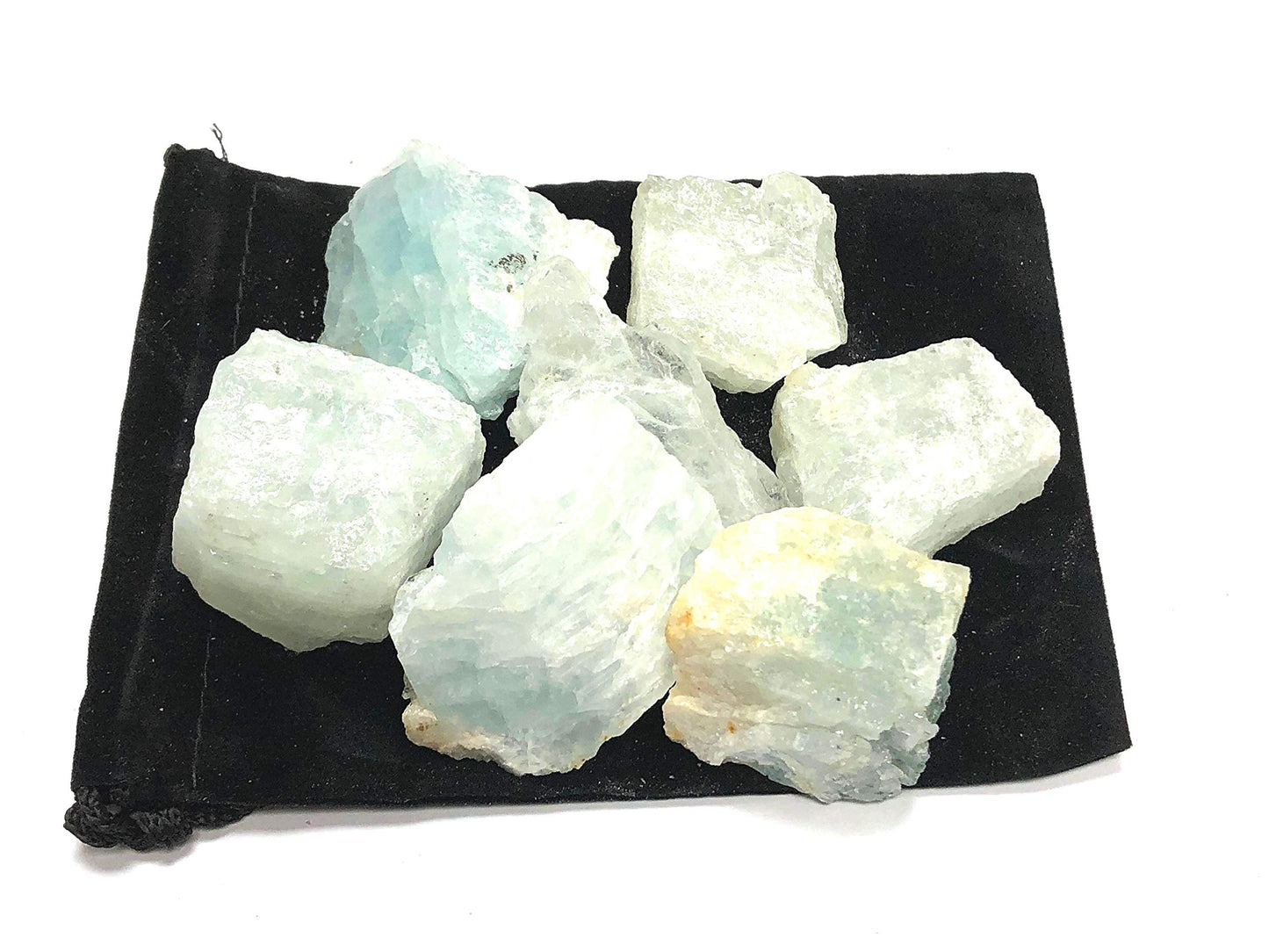 Zentron Crystal Collection: Natural Rough Aquamarine Stones with Velvet Bag