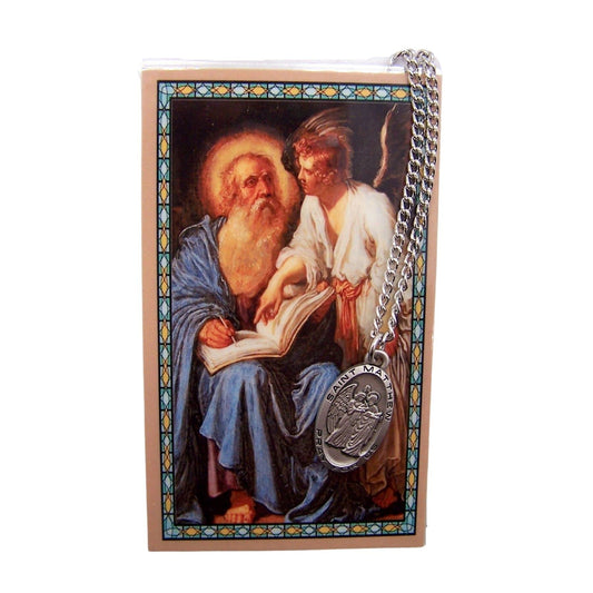McVan Saint Matthew 1-inch Pewter Medal Pendant with Holy Prayer Card