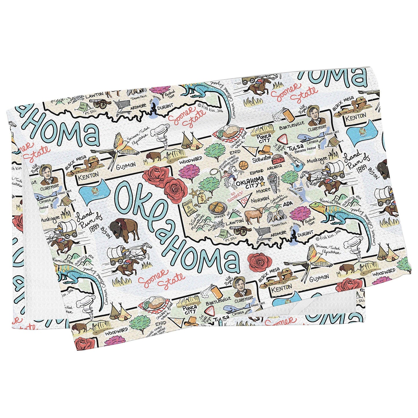 Fish Kiss 16"x24" Map Towel is 100% Microfiber Waffle Weave Help You Explore in Detail – Our Super Absorbent & Soft, Machine Washable State Map Towel is Stain & Wrinkle Resistant