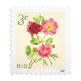 Peonies 2024 3-Cent (Sheet of 20) Denominated Mail-use Additional Postage Stamps