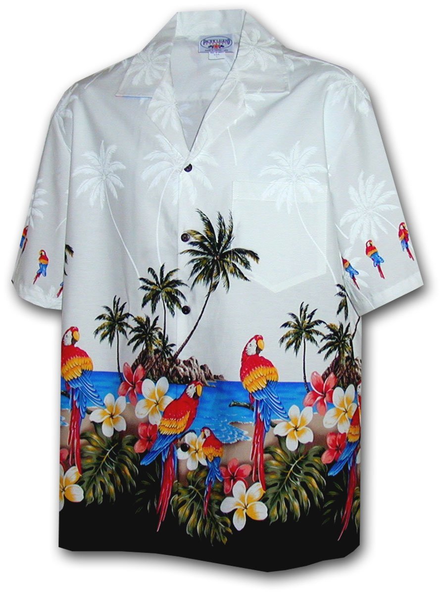 Pacific Legend Men's Parrots Beach Border Hawaiian Shirt