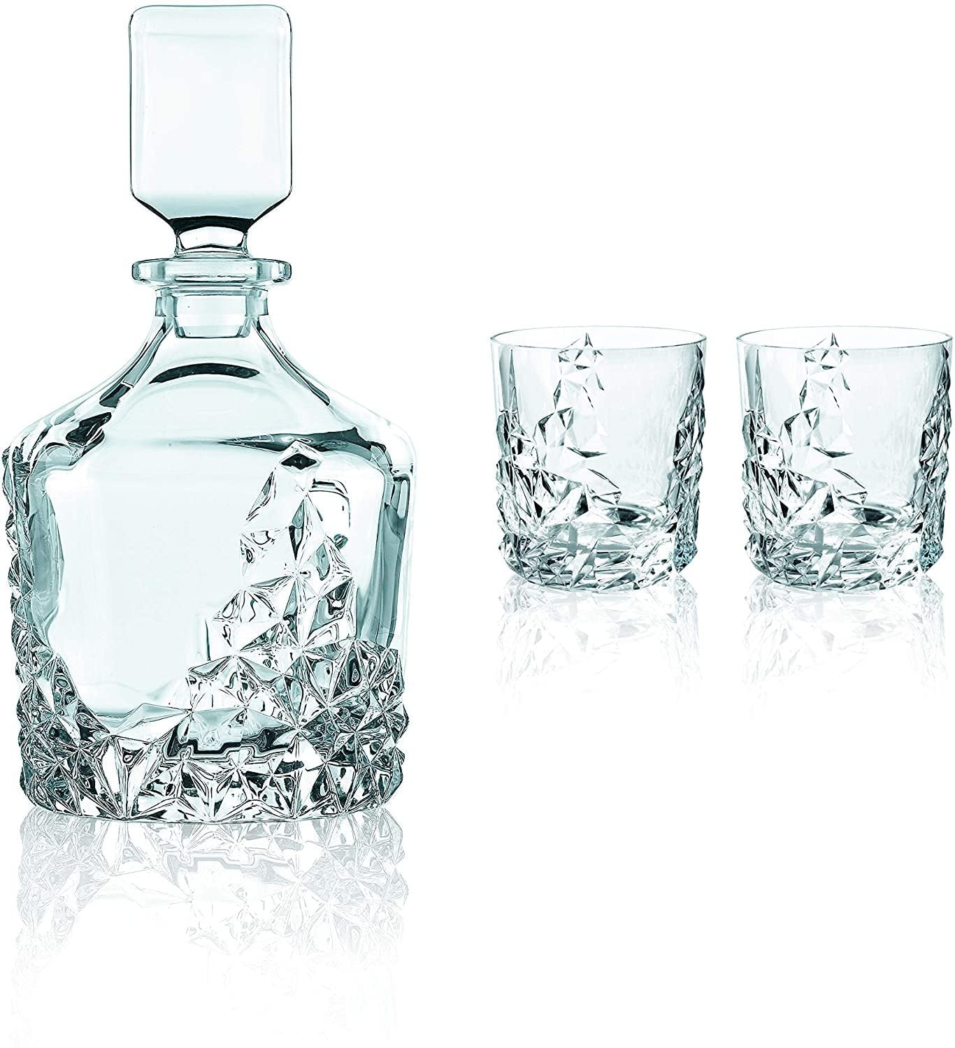 Nachtmann Sculpture 3-Piece Crystal Whiskey Set - 26.5oz Decanter with Stopper & 12oz Tumblers, Luxurious Glassware for Elegant Home Bars & Whiskey Enthusiasts - Durable Modern Glass Collection