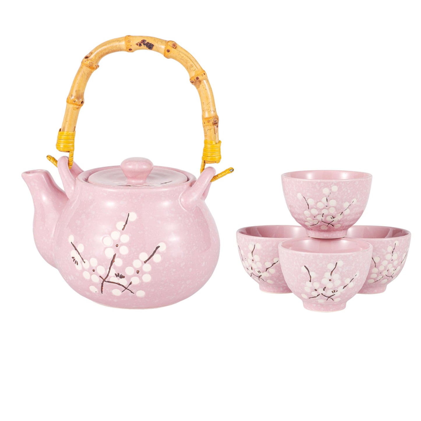 Japanese Plum Blossom Design Tea Set 27 fl oz Teapot with 4 Cups Serving Home Decor Asian Fusion Housewarming Decor