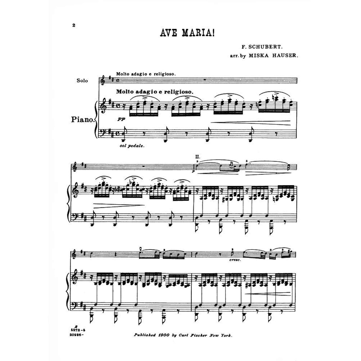 Ave Maria for violin and piano; Franz Schubert (Carl Fischer)