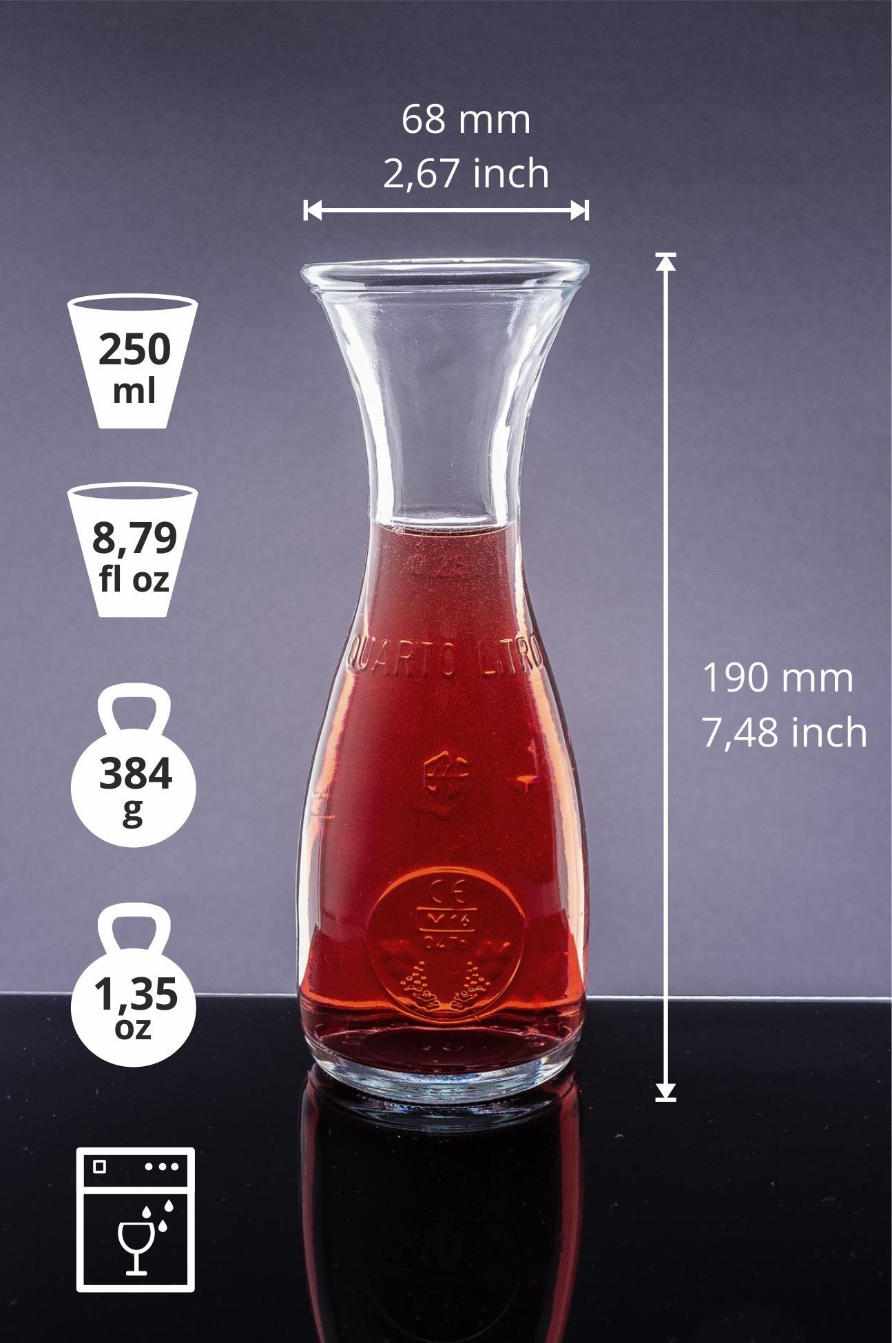 Bormioli Rocco Misura PZ Wine Carafe. Wide Mouth Clear Glass Pitcher For Water, Juice, Milk, Coffee, Iced Tea Elegant Bistro Style Decanter With Authenticity Stamp Made In Italy