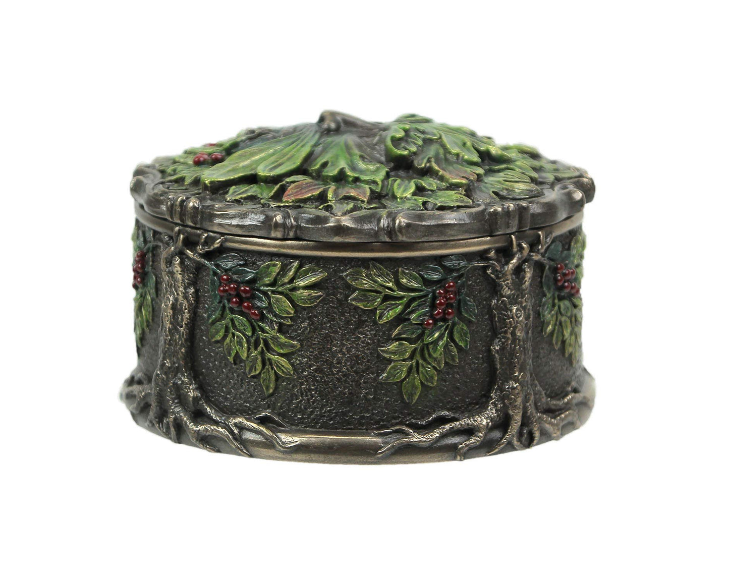 Veronese Design 2 1/2 Inch Green Man Berry Trinket Box Cold Cast Resin Antique Bronze Finish Statue Home Decor