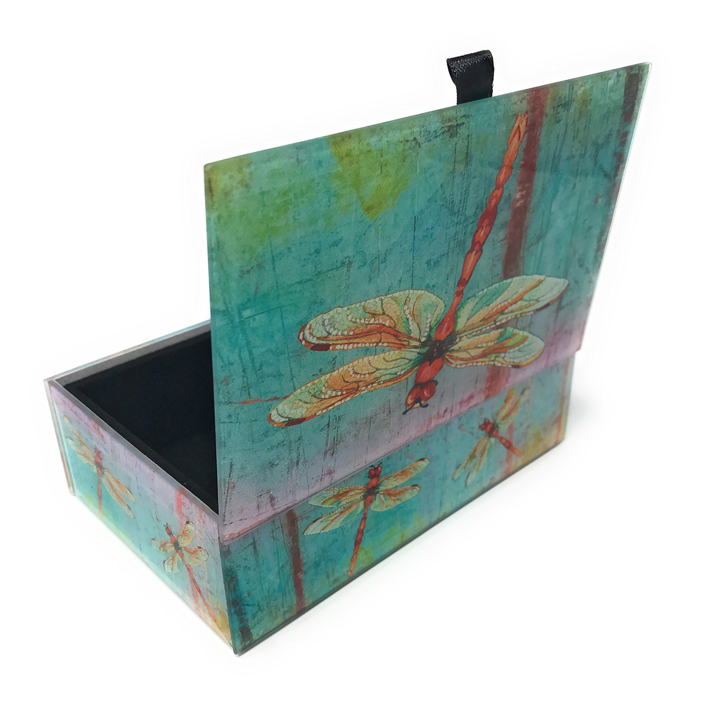 Glass Keepsake Jewelry Box (Watercolor Dragonfly)