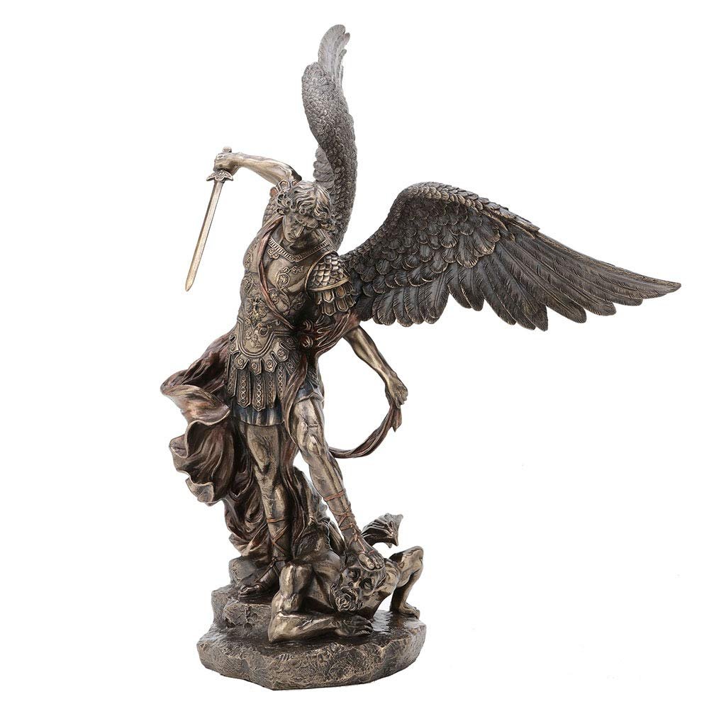 Veronese Design 21.5 Inch Saint Michael Standing Over Demon Archangel Warrior Antique Bronze Finish Sculpture Religious Figurine