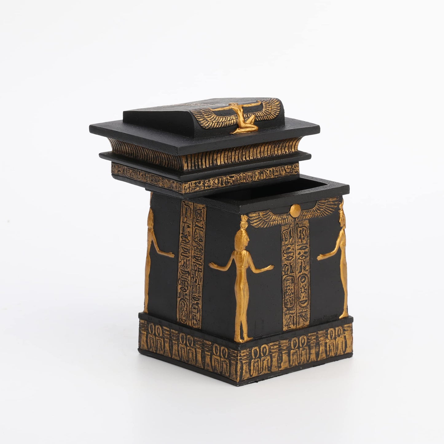 Veronese Design 5 3/4 Inch Tall Egyptian Canopic Shrine Trinket Stash Box Resin Sculpture Black Gold Finish