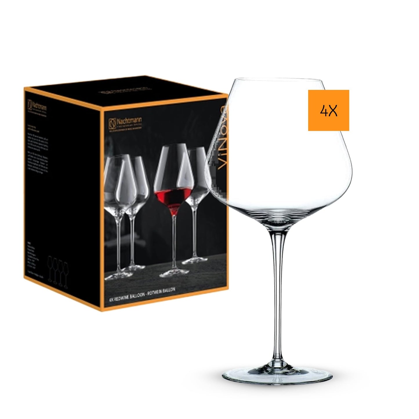 Nachtmann ViNOVA Red Wine Balloon Glass, Set of 4, 28.4-Ounces, Burgundy Wine Glasses, Tulip Shaped, Made of Clear Crystal Glass, Stemmed, Dishwasher Safe