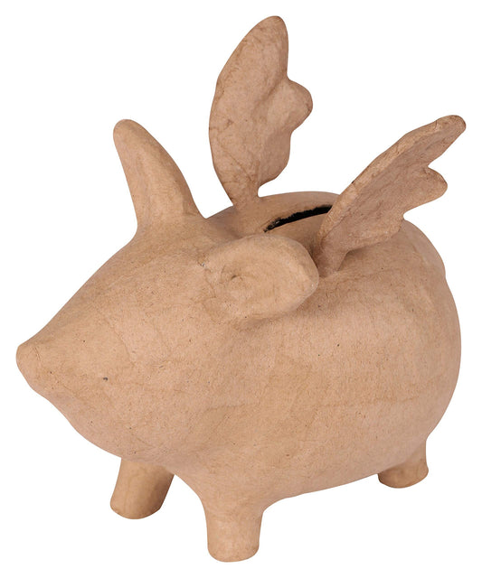 Décopatch - Ref AC842C - Flying Pig Money Box - Papier Maché Object to Decorate - 15.5 x 11 x 14cm - Decorate Papers & PaperPatch Glue, Glitter, Paints