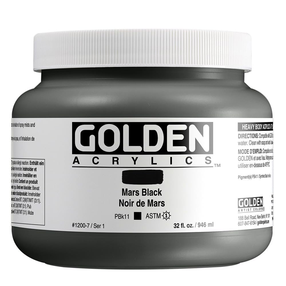 Heavy Body Acrylics by GOLDEN, Mars Black, 32 fl. oz. Jar, Professional Acrylic Paint, Opaque