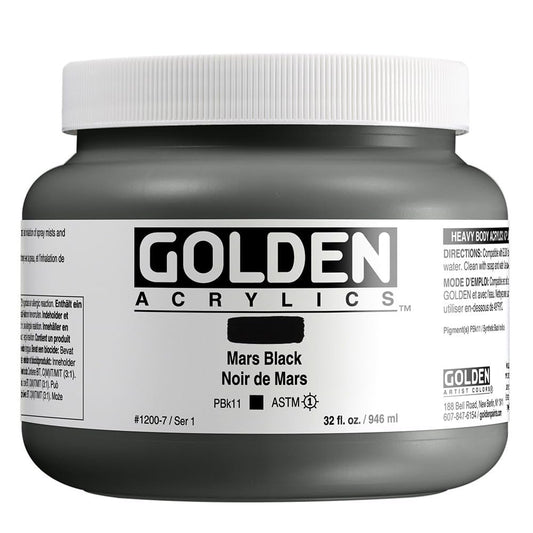 Heavy Body Acrylics by GOLDEN, Mars Black, 32 fl. oz. Jar, Professional Acrylic Paint, Opaque