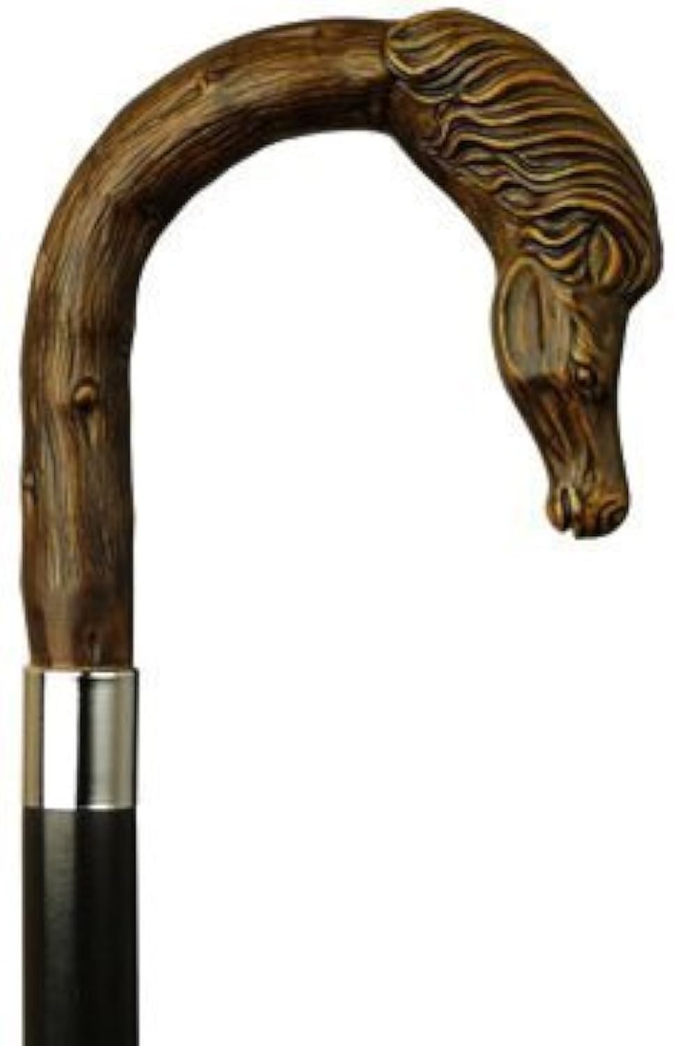 Unisex Horse Head Crook Black Maple Cane, Brown Handle -Affordable Gift! Item #DHAR-9140500