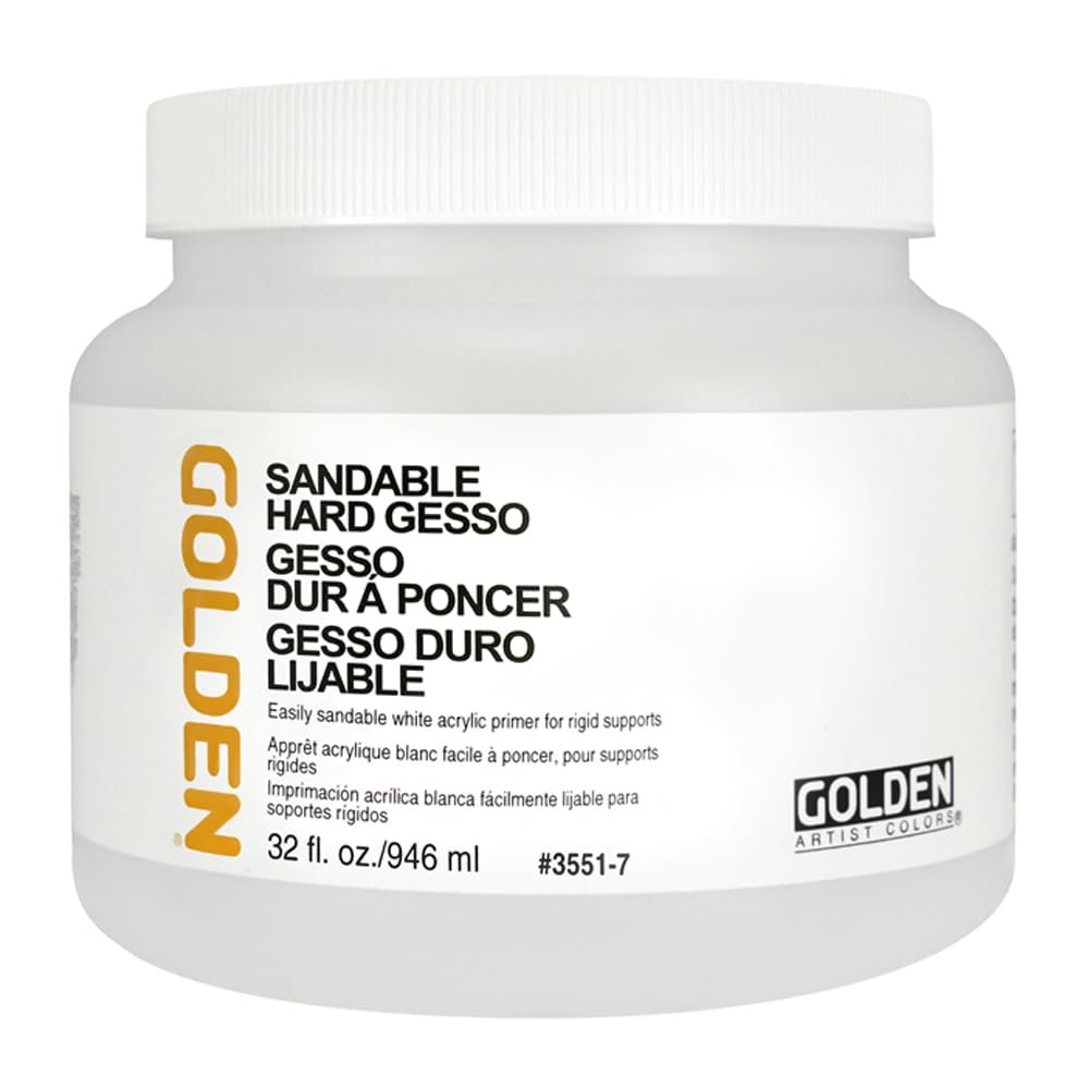 Sandable Hard Gesso by GOLDEN, 32 fl. oz. Jar, Professional Acrylic Gesso, Opaque