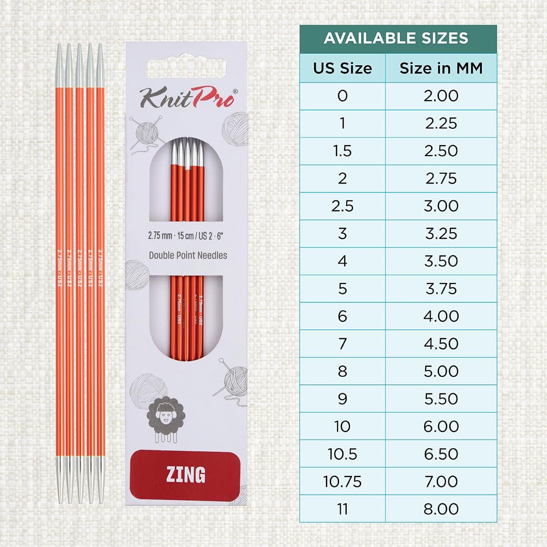 KnitPro Zing Double Pointed Needles 8" (20cm)