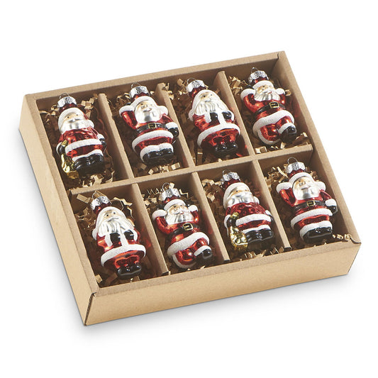 RAZ Imports Mini Santa Ornaments, 2-inch Height, Glass, Set of 8, Christmas, Home Décor