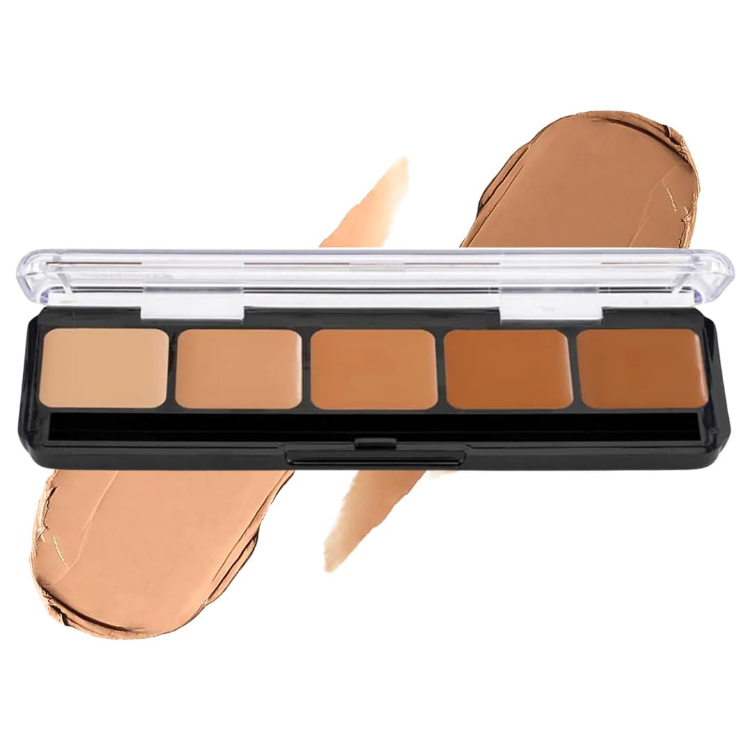 Graftobian HD Glamour Crème Foundation Palette (Warm #3) - High Definition 5 Color Makeup Palette, Cream Based Foundation Concealer and Contour Palette, Full Coverage - Medium/Dark Warm Skin Shades