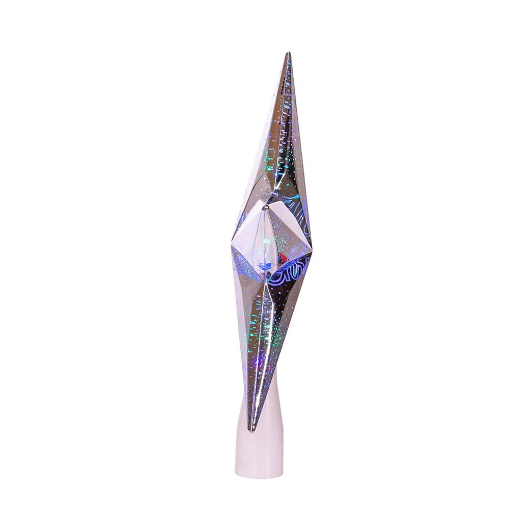 Kurt S. Adler Kurt Adler 18-Light 8-Inch RGB Flicker Merry Christmas Silver Star Treetop Tree Topper, Multi, AD2401
