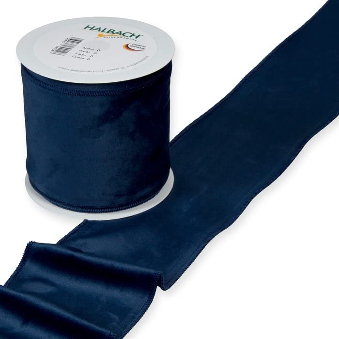 FloristryWarehouse Blue Christmas Velvet Fabric Ribbon 4 inches Wide on 9 Yards roll. Wired Edge