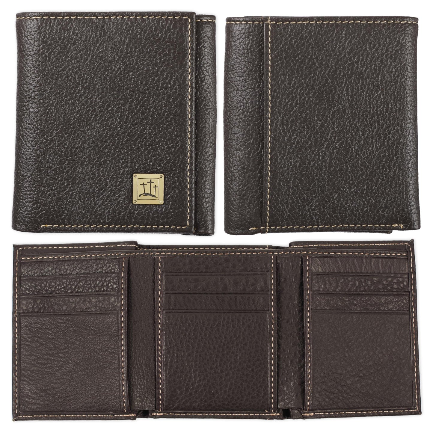 Christian Art Gifts Genuine Premium Full Grain Leather RFID Blocking Silver Engraved Cross Wallet for Men: Multi Pocket Billfold w/Removable ID Window Accessory for Credit Cards, Bills, Photos, Black