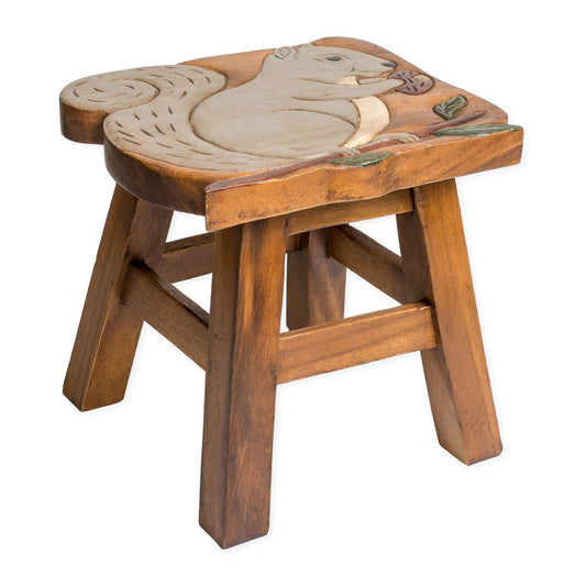 Sea Island Imports, Inc. Squirrel Hand-Carved Acacia Hardwood 11 inch Decorative Animal Foot Rest Step Stool