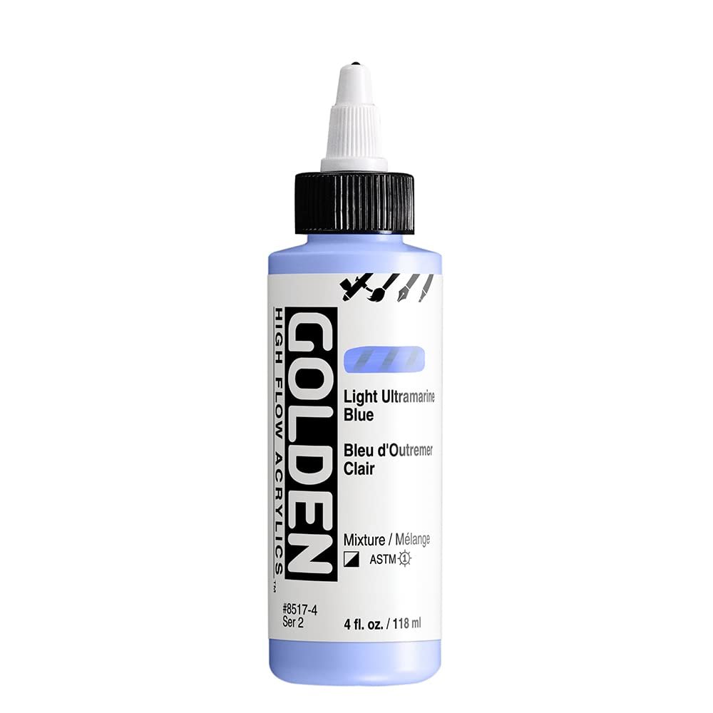 High Flow Acrylics by GOLDEN, Light Ultramarine Blue, 4 fl. oz. Bottle, Professional Acrylic Paint, Semi-Opaque